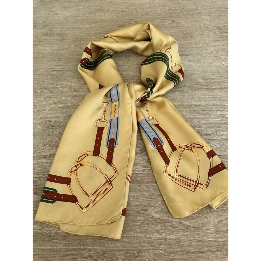 VTG BURBERRYs EQUESTRIAN Horse Bit SILK  SCARF Oblong See Flaws in Pics 17 x 52